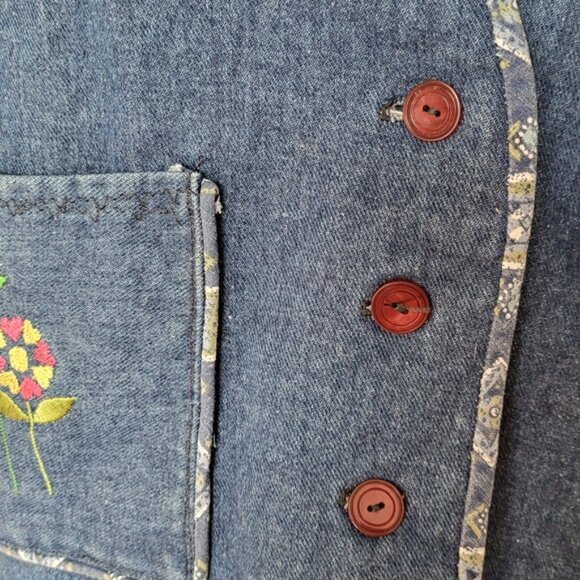 Western Denim Vest  Embroidered Horse Floral Handcrafted Unique Equestrian - Picture 5 of 12